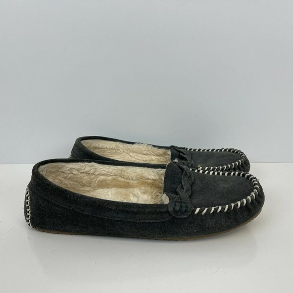 Minnie Tonka Vivian Slip On Moccasin Loafers Suede Sherpa Line Grey Womens 11 - Picture 3 of 6